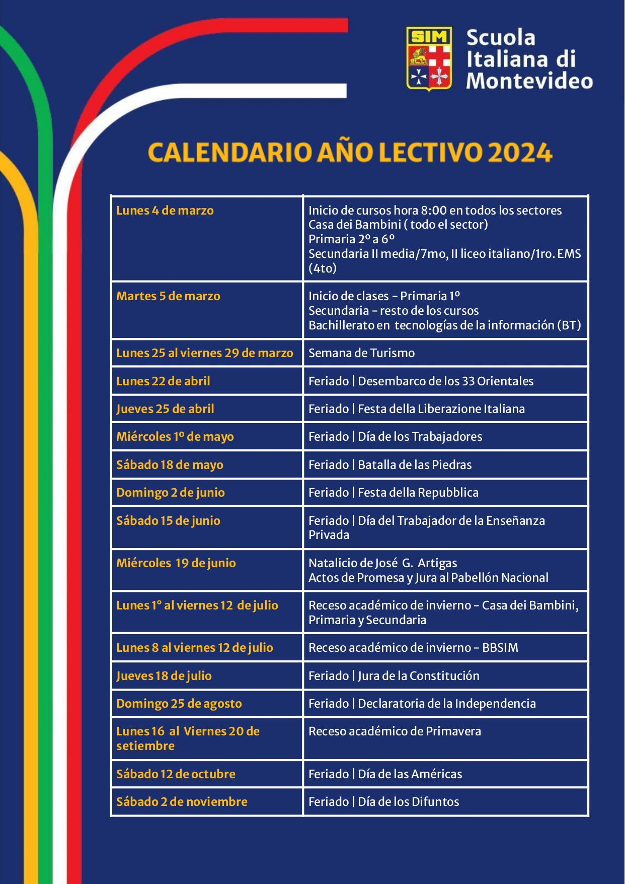 Calendario lectivo 2024